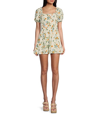 Honey & Sparkle Short Bubble Sleeve With Tiered Waist Floral Print Romper