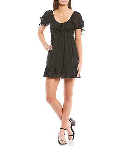 Honey & Sparkle Short Sleeve Tie Front Fit-And-Flare Dress
