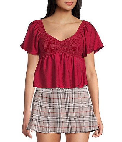 Honey & Sparkle Smocked V-Neck Ruffle Short Sleeve Top
