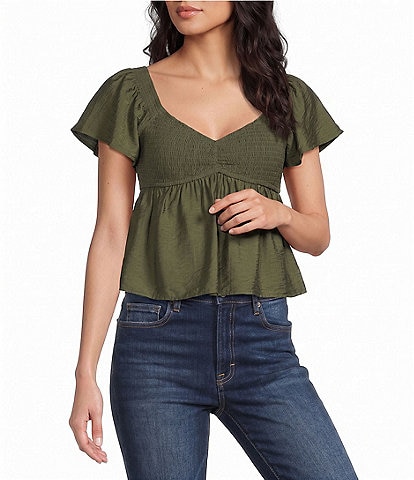 Honey & Sparkle Solid Smocked Baby Doll Top