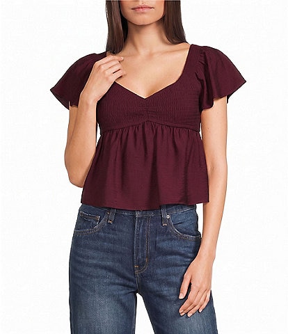 Honey & Sparkle Solid Smocked Baby Doll Top
