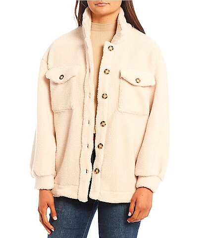 Honey & Sparkle Solid Teddy Button Down Shacket