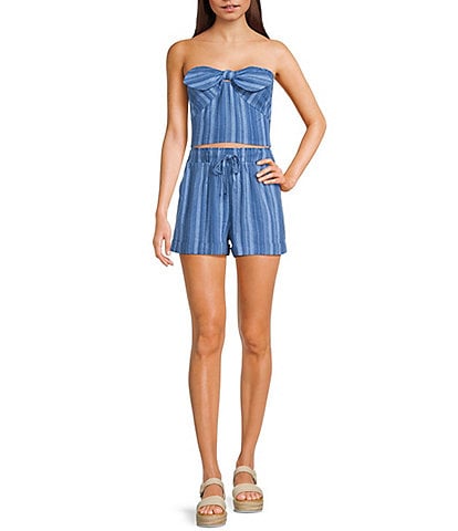Honey & Sparkle Striped Strapless Sweetheart Neck Coordinating Knot Front Top