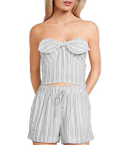 Honey & Sparkle Striped Strapless Sweetheart Neck Knot Front Coordinating Top