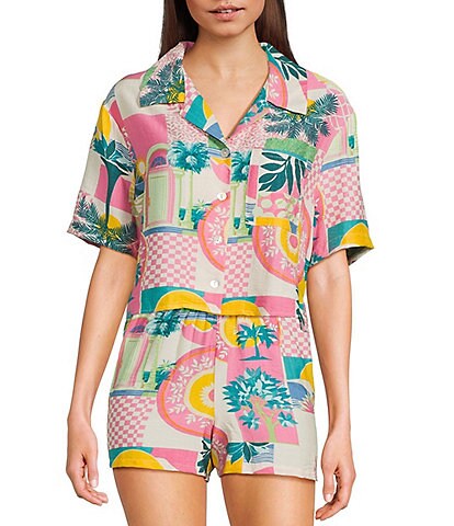 Honey & Sparkle Woven Printed Short Sleeve Coordinating Camp Shirt