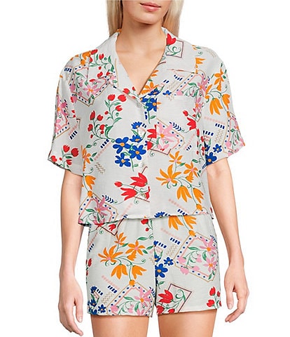 Honey & Sparkle Woven Printed Short Sleeve Coordinating Camp Shirt