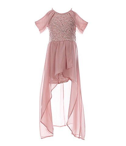 Honey and Rosie Big Girls 7-16 Glitter-Accented Lace/Chiffon-Overlay-Skirted Walk-Through Dress