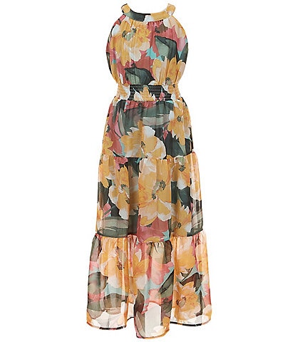 Honey and Rosie Big Girls 7-16 High Neck Sleeveless Floral Maxi Dress