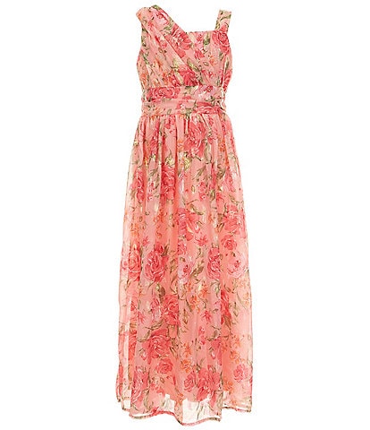 Honey and Rosie Big Girls One Shoulder Floral Dress
