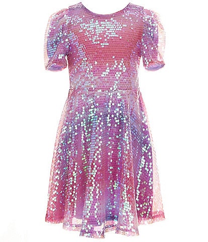 Honey and Rosie Big Girls 7-16 Short Sleeve Sequin-Embellished Fit & Flare Dress