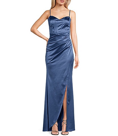 Honey and Rosie Corset Faux Wrap Long Dress