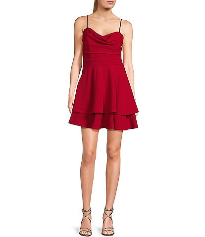 Honey and Rosie Cowl Neck Double Hem Fit & Flare Mini Dress