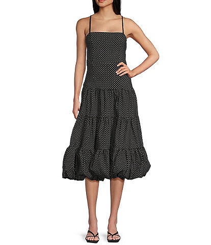Honey and Rosie Dotted Triple Bubble Hem Tier Drop Waist Midi Dress