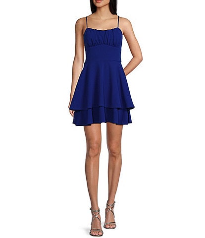 Minuet Women's Embellished Collar Fit and Flare Dress, Royal Blue, Medium 