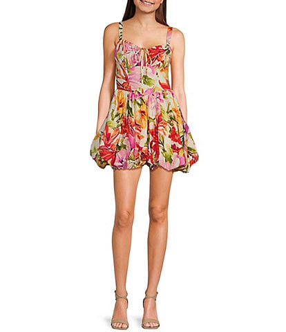 Honey and Rosie Floral Print Poplin Corset Bodice Bubble Hem Dress