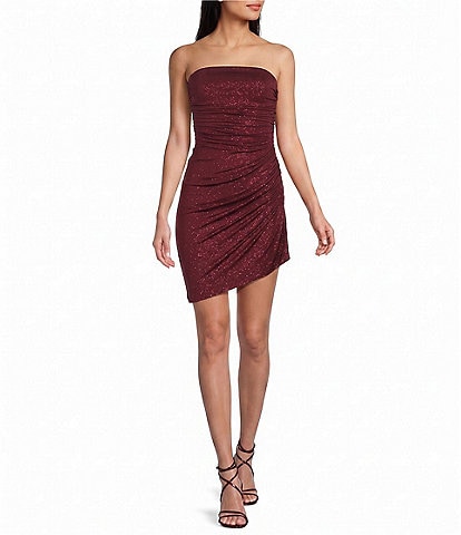 Honey and Rosie Glitter Strapless Side Shirred Dress