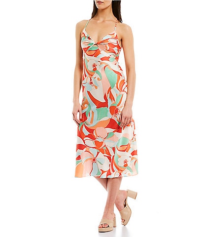 Honey and Rosie Printed Twist Front Cut-Out Midi Dress