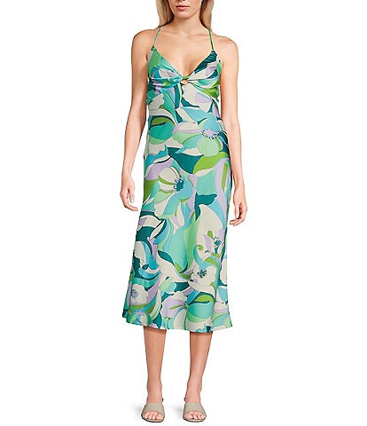 Honey and Rosie Printed Twist Front Cut-Out Midi Dress