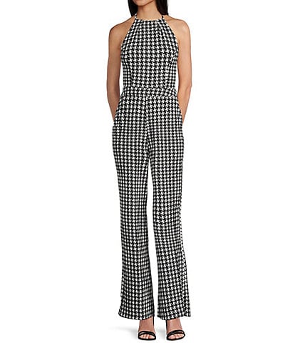 Honey and Rosie Scuba Printed Halter Neck Cut Out Bow Back Jumpsuit