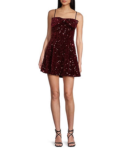 Honey and Rosie Spaghetti Strap A-Line Festive Velvet Dress