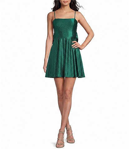 Honey and Rosie Spaghetti Strap A-Line Pleated Glitter Dress