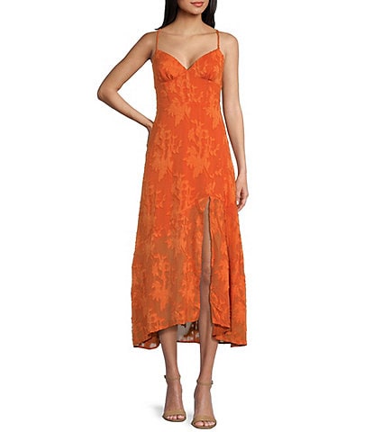 Honey and Rosie Spaghetti Strap Lurex Jacquard Chiffon Long Day Dress