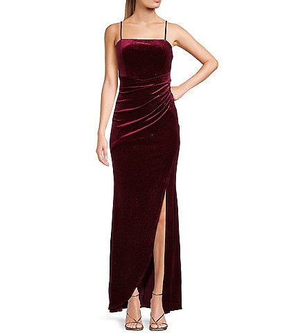 Honey and Rosie Square Neck Pleated Waist Wrap Glitter Dress