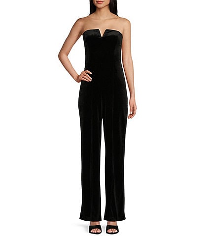 Honey and Rosie Strapless V-Neck Stretch Velvet Jumpsuit