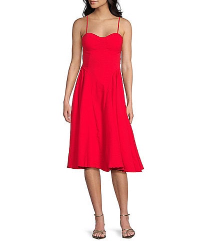 Honey and Rosie Sweetheart Neck Drop Waist Bow Back Midi Dress