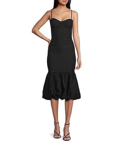 Honey and Rosie Sweetheart Neck Fitted Bubble Hem Midi Dress