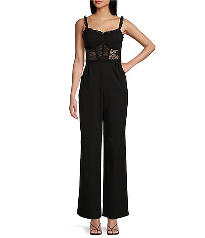 Cameo Rose Black Ruched Strappy Flared Jumpsuit
