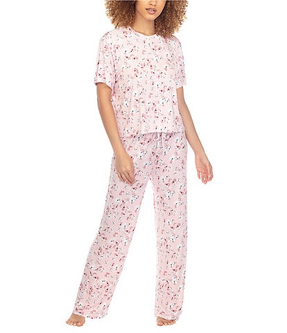 Honeydew Intimates All American Floral Print Jersey Knit Crew Neck Short Sleeve Shirt and Pant Pajama Set