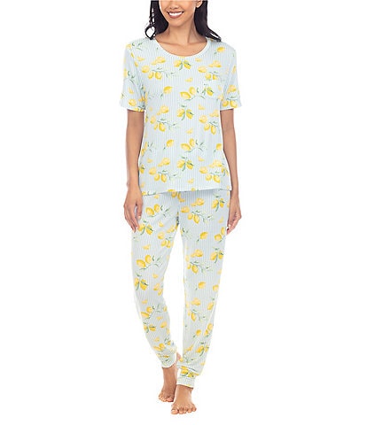 Honeydew Intimates Good Times Lemon Print French Terry Knit Coordinating Pajama Set