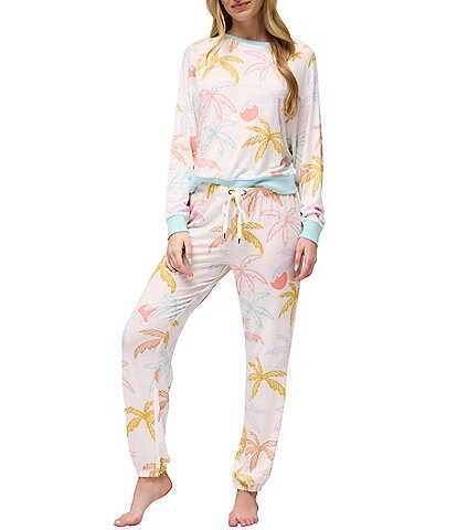Honeydew Intimates Star Seeker Lounge Knit Sunrise Palm Print Top & Jogger Pajama Set