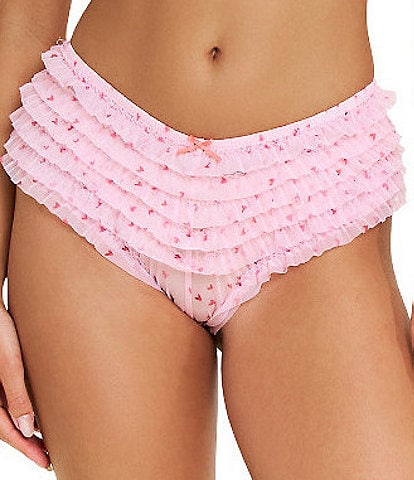 HONEYDEW Rumba Mesh Tiered Ruffled Heart Print Cheeky Hipster Panty