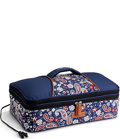 Hot Logic Portable Oven and Food Warmer Casserole Carrier Blue Paisley Print Expandable Tote Bag