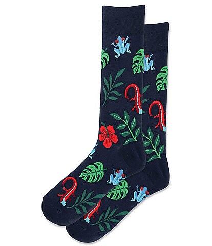 Hot Sox Frog/Lizard/Leaf-Print Crew Socks