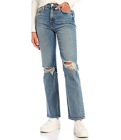 Hudson Jeans Remi High Rise Destructed Straight Leg Ankle Jeans