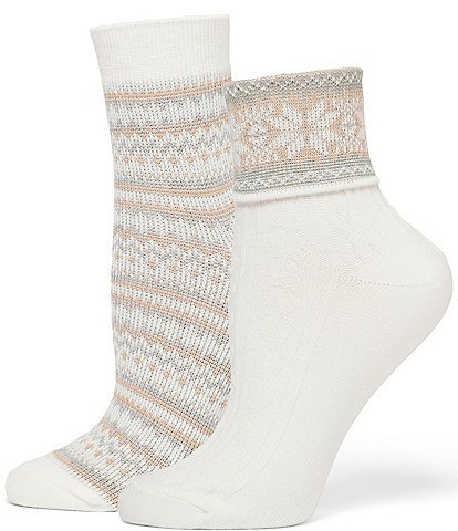 HUE Festive Fair Isle Mini Crew Socks, 2 Pack