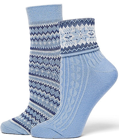 HUE Festive Fair Isle Mini Crew Socks, 2 Pack