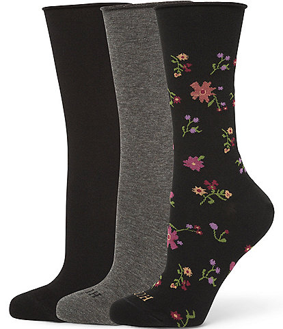 HUE Floral Jeans Crew Socks, 3 Pack