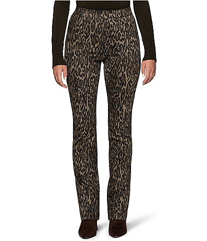 HUE Leopard Denim High Rise Baby Bootcut Leggings