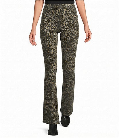 HUE Leopard Denim High Rise Baby Bootcut Leggings