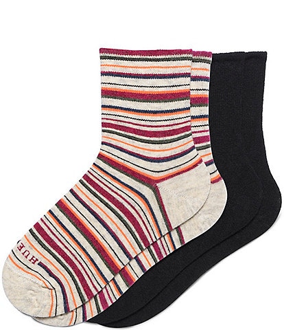 HUE Multi Stripe Wool Blend Mini Crew Socks, 2 Pack