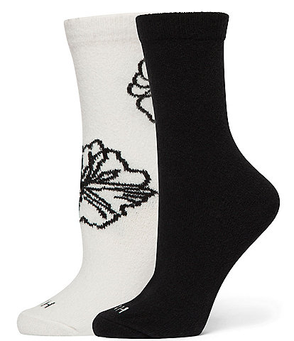 HUE Placed Flower Crew Socks, 2 Pack