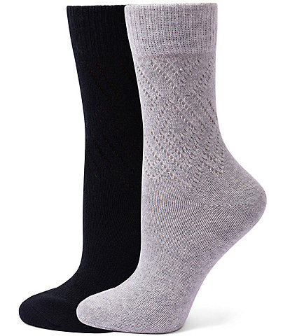 HUE Pointelle Argyle Boot Crew Sock, 2 Pack