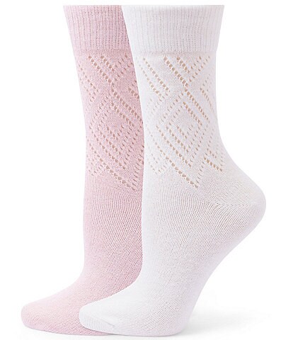 HUE Pointelle Argyle Boot Crew Sock, 2 Pack
