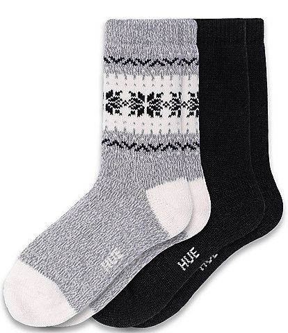 HUE Snowflake Border Crew Socks, 2-Pack