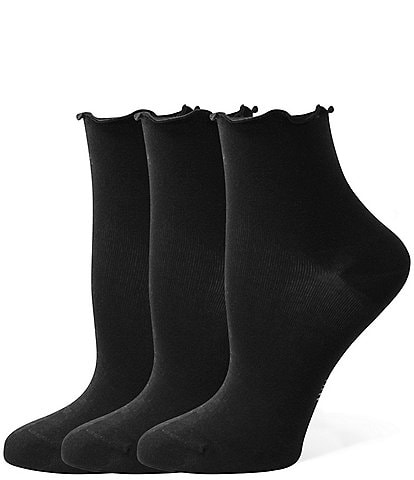 HUE Solid Ruffle Edge Ankle Sock, 3-Pack