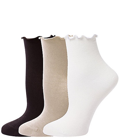 HUE Solid Ruffle Edge Ankle Sock, 3 pack